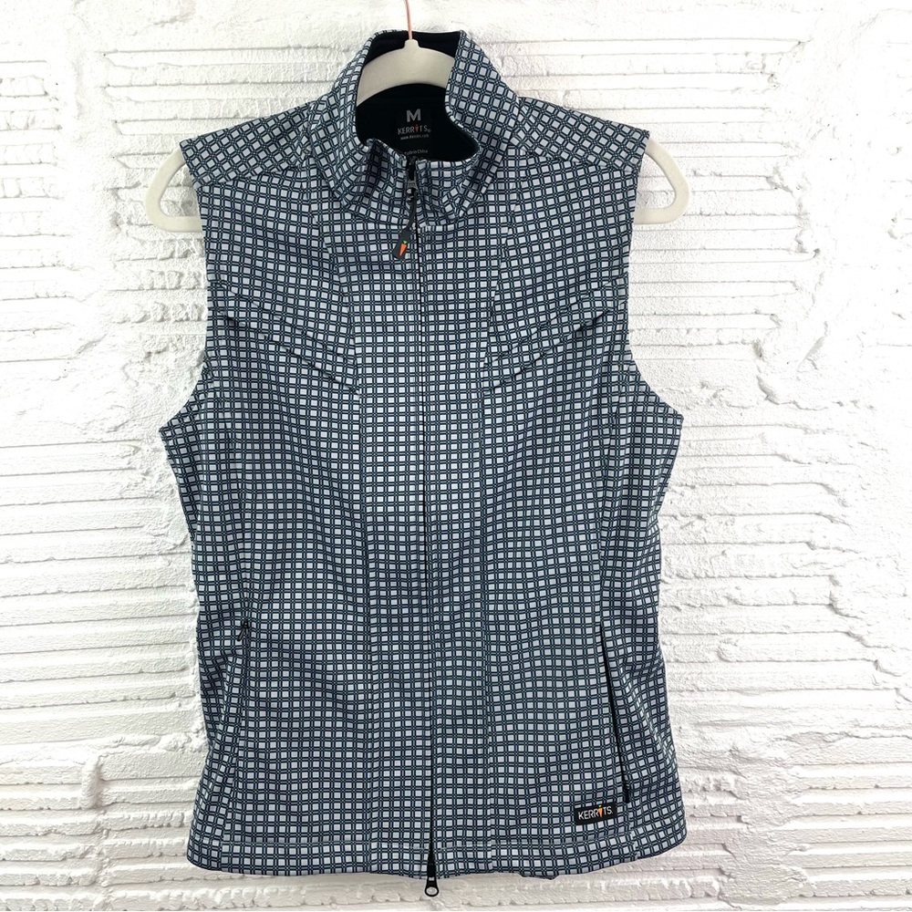Kerrit's Blue & Gray Geometric Print Zip Up Fleece Lined Equestrian Vest Size M